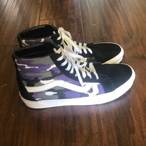 Purple and gray camouflage high top vans